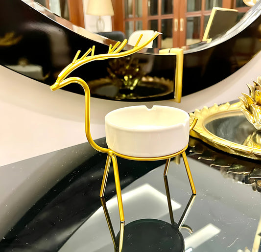 METALLIC GOLDEN GAZELLE STYLE ASH TRAY DECOR FOR TABLE AND HOME