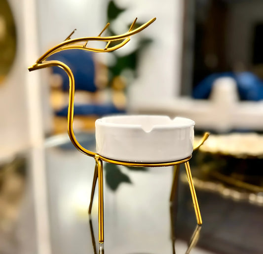 METALLIC GOLDEN GAZELLE STYLE ASH TRAY DECOR FOR TABLE AND HOME