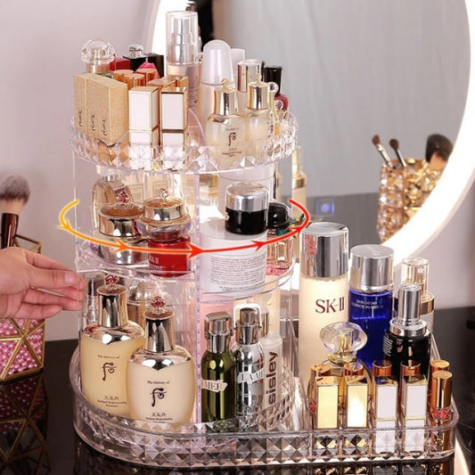 Rotatable Cosmetic Organizer With Lipstick Organizer Tray