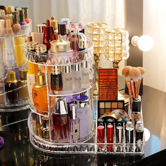 Rotatable Cosmetic Organizer With Lipstick Organizer Tray