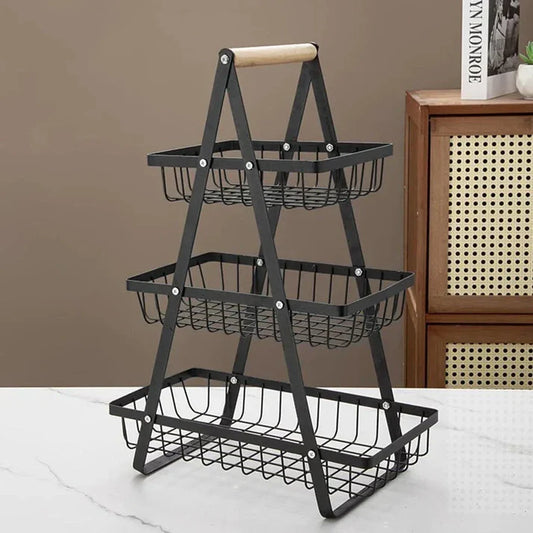 Wooden Handled 3 Tier Fruit & Vegetables Basket