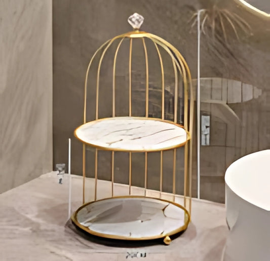 Multi Layer Makeup Organizer In Metal Bird Cage Shape